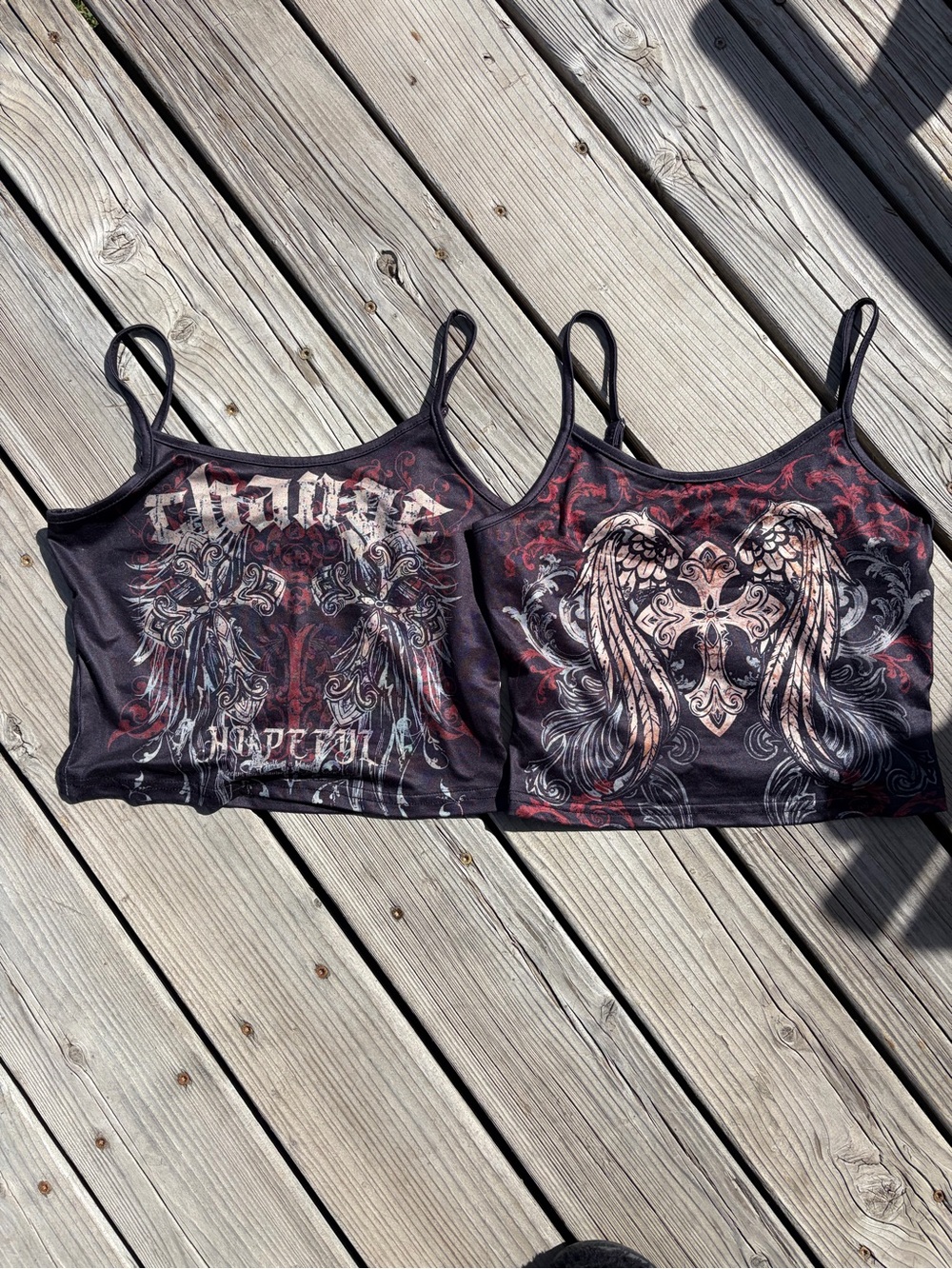Amazon Black Graphic Angel Wing Spaghetti Strap Camisole